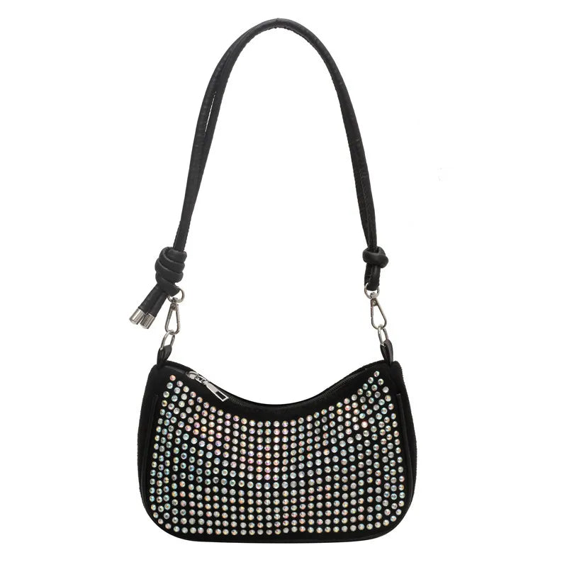 Rhinestone Zipper Shoulder Underarm Bag