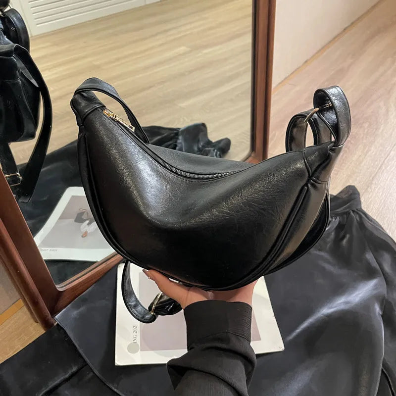 Women Fashion Retro Solid Color Dumpling Shoulder Bag