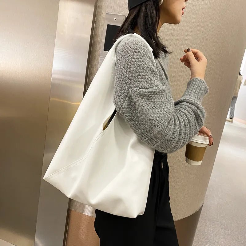 Solid Color Large Capacity PU Shoulder Bag