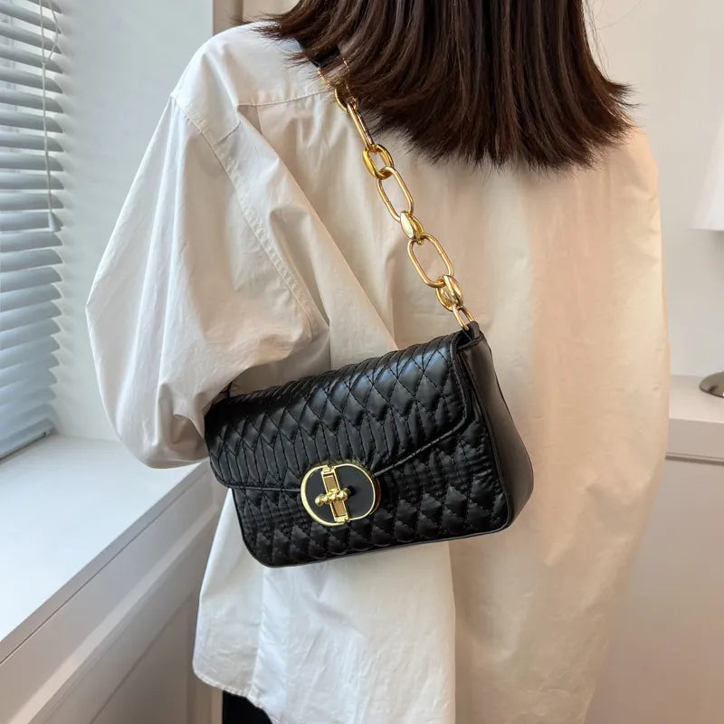 Rhomboid Flap Lock Square Shoulder Bag
