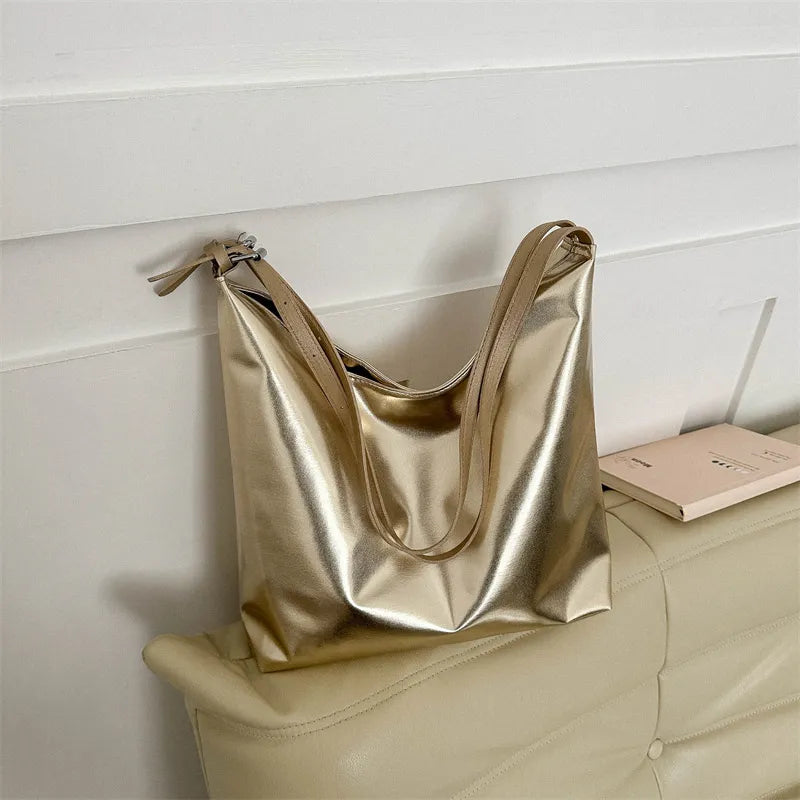 Solid Color Large Capacity Shoulder Tote Bag