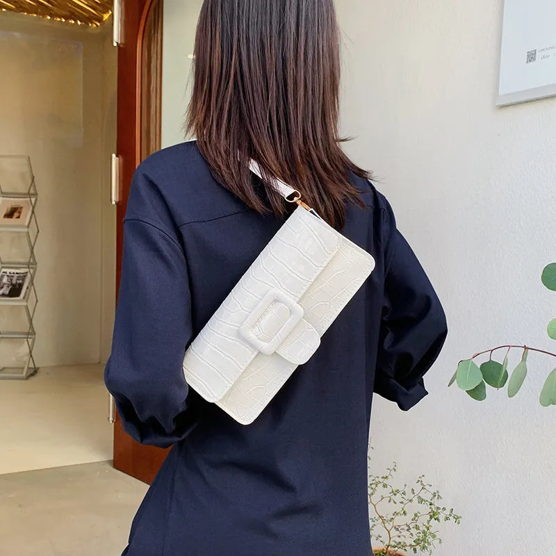 Crocodile Pattern Solid Color Shoulder Handle Bag