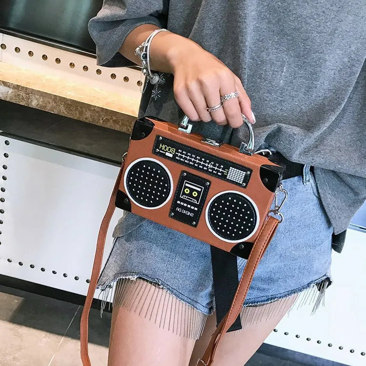 Radio Shape Women Creative Design Square Shoulder Handle Bag
