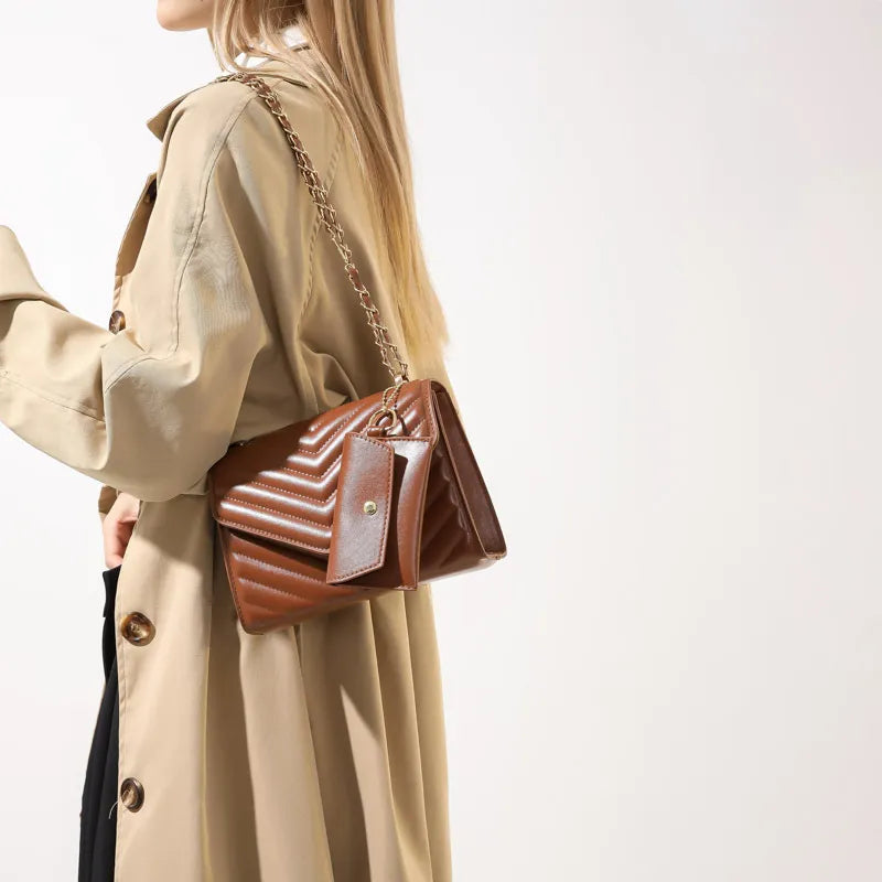 Fashion PU Solid Color Chain Square Shoulder Bag