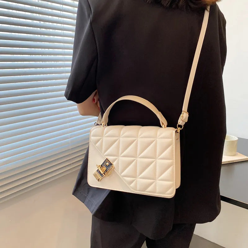 Retro Solid Color Plaid Simple Shoulder Bag