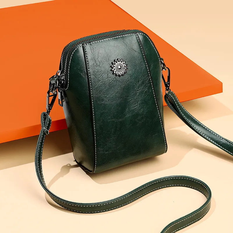 Women Simple Solid Color PU Zipper Mini Crossbody Bag