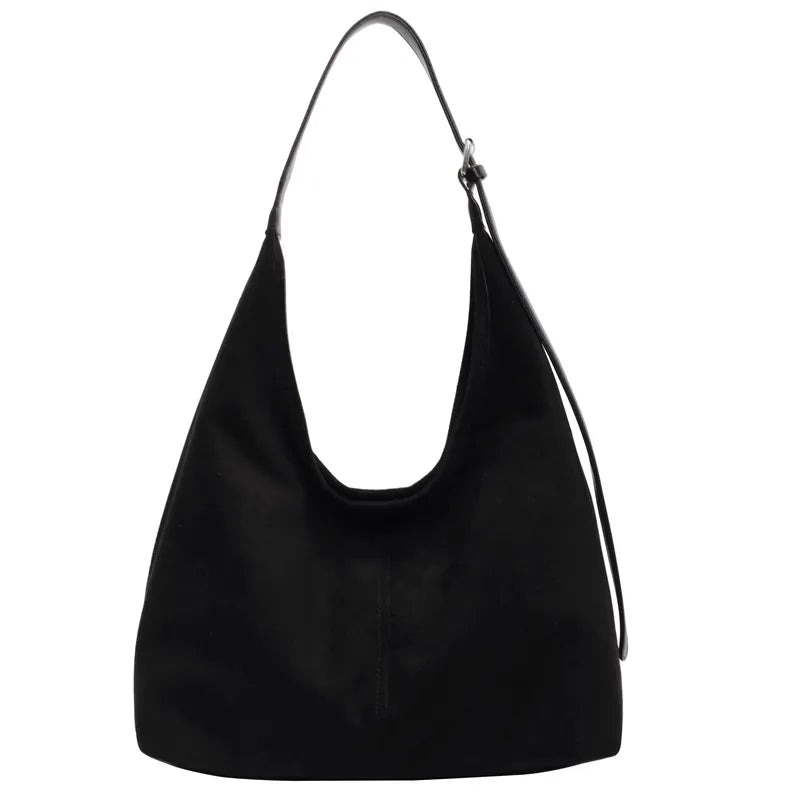 Women Fashion Casual Solid Color Suede Large Capacity Shoulder Bag