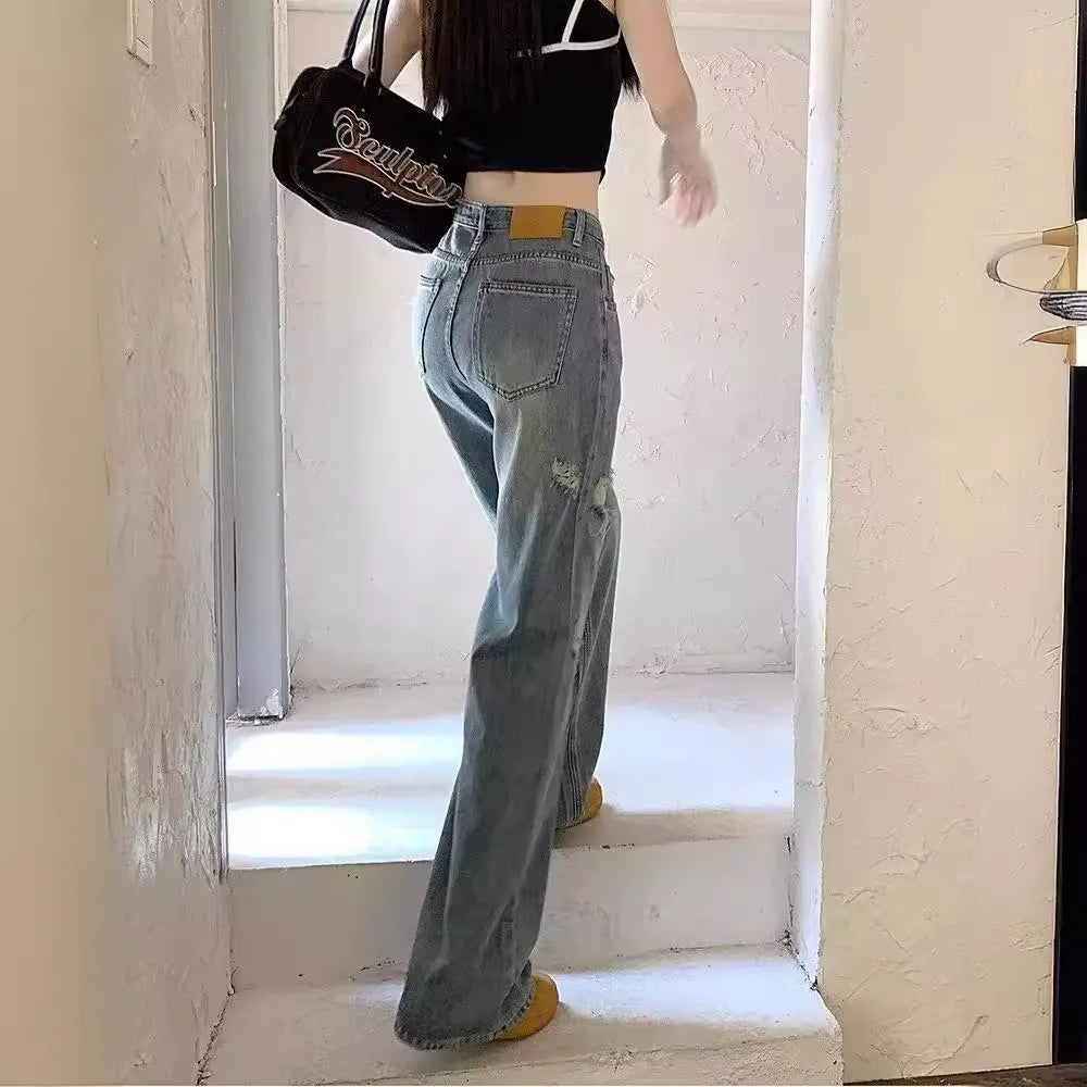 Retro Ripped Loose Wide-Leg Jeans