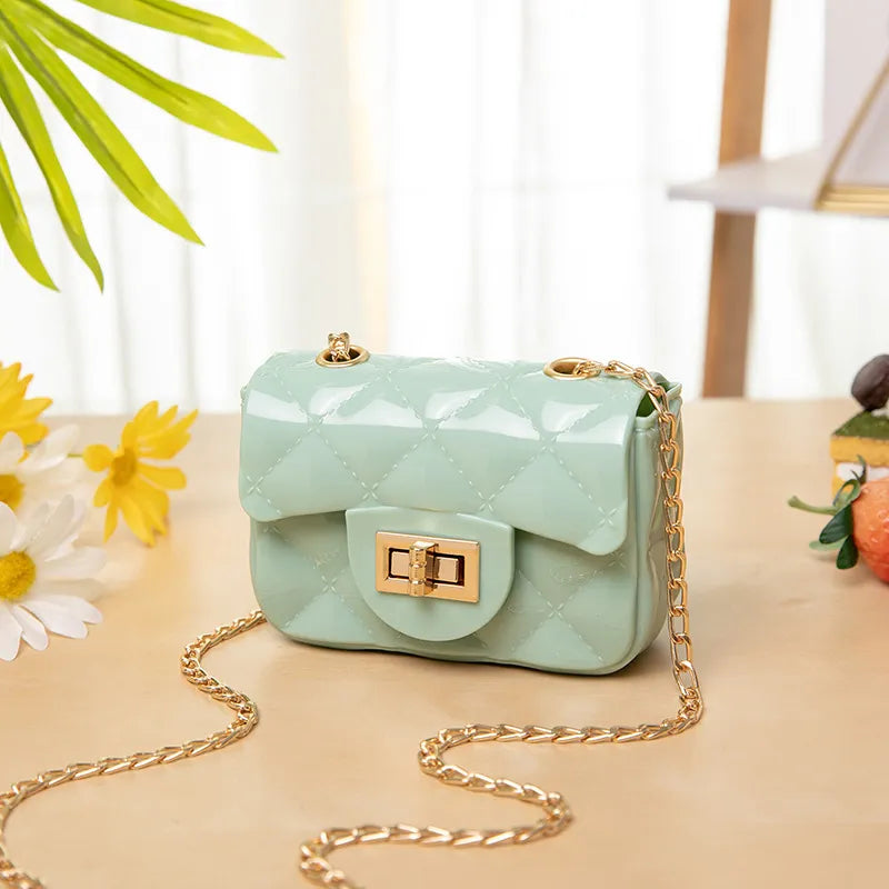 Women Fashion Simple Solid Color Flap Metal Buckle Mini Chain Shoulder Crossbody Bag