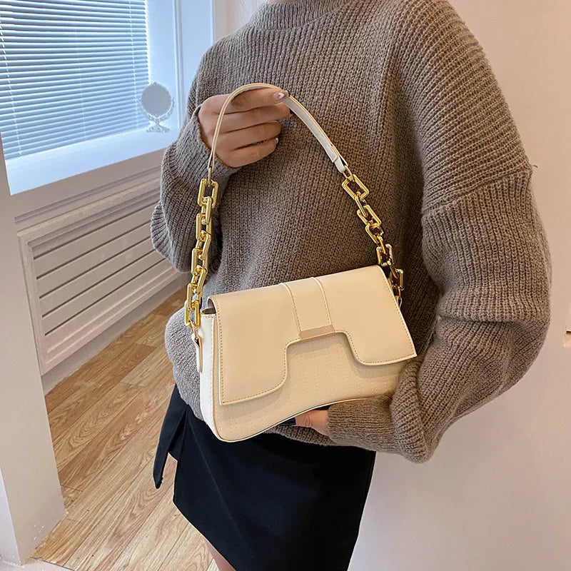 Women Fashion Metal Concealed Buckle Handbag