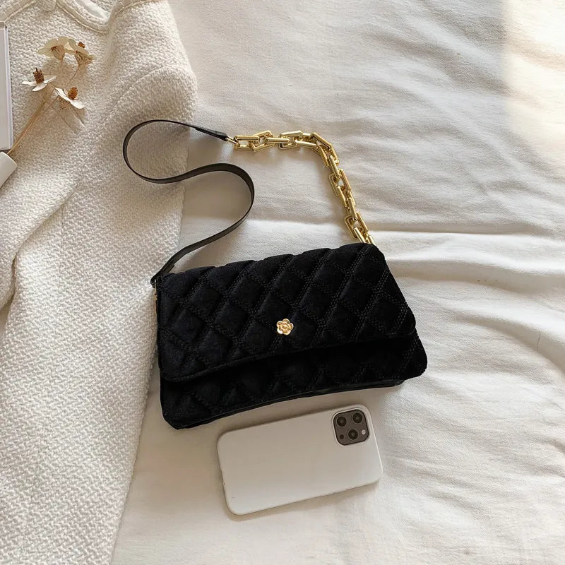 Women Fashion Suede Rhombus Shoulder Bag