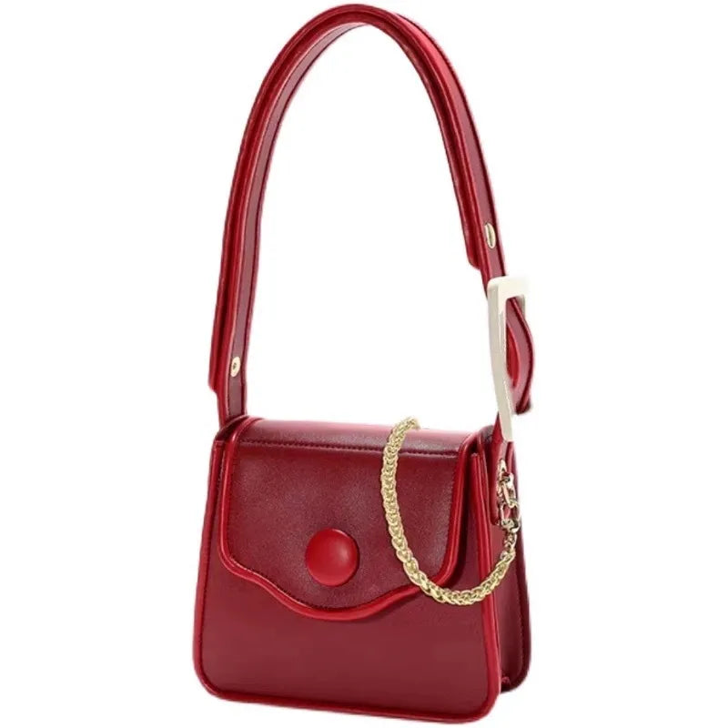 Women Fashion Solid Color Red Shoulder Bag