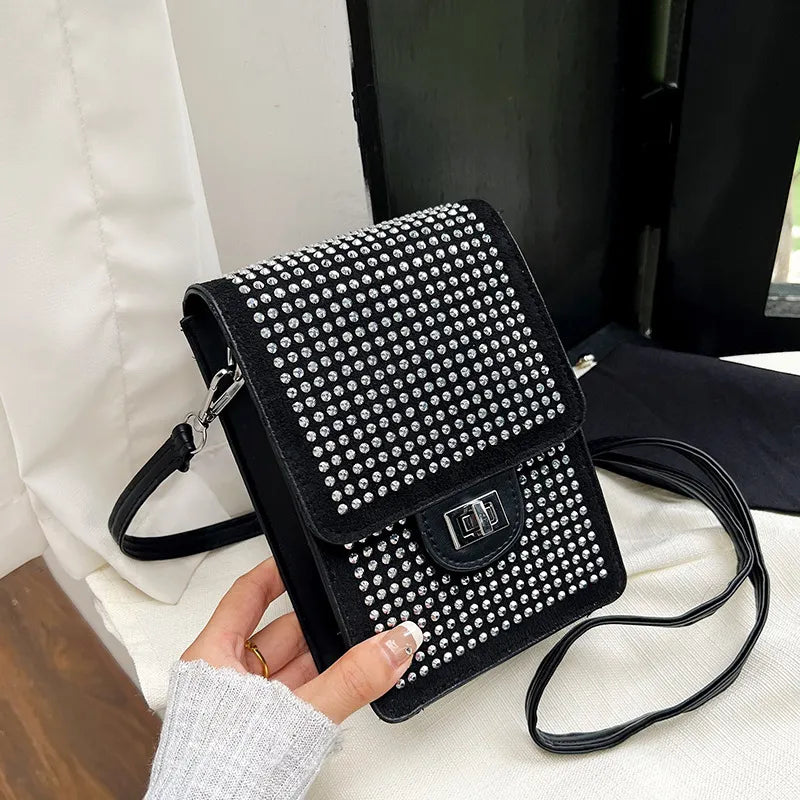 Wholesale Women Fashion Mini Rectangular Rhinestone Lock Crossbody Bag