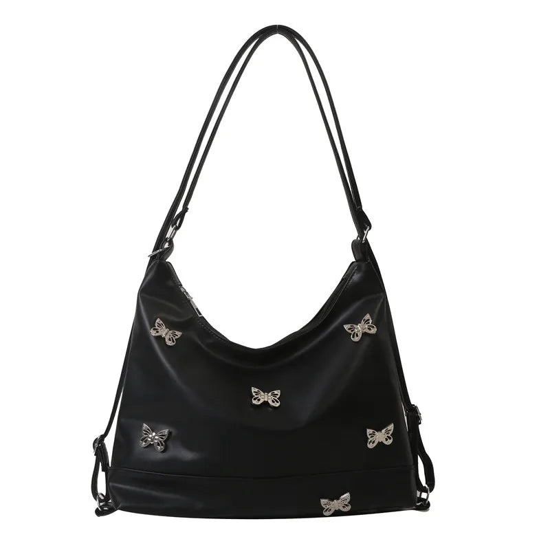 Solid Color Butterfly Rhinestone Large Capacity Shoulder Bag