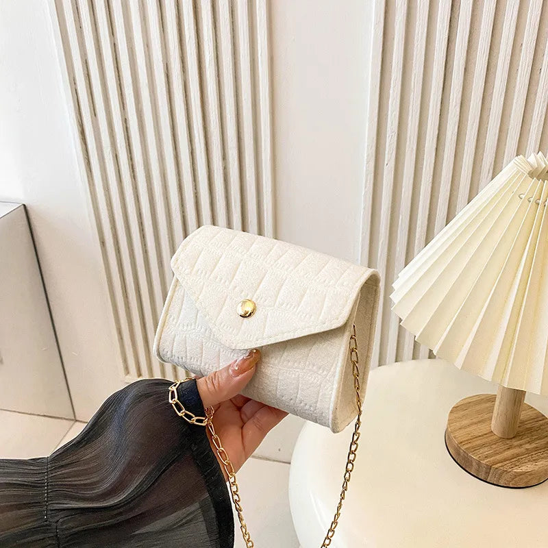 Women Fashion Simple Felt Mini Square Flap Chain Crossbody Bag