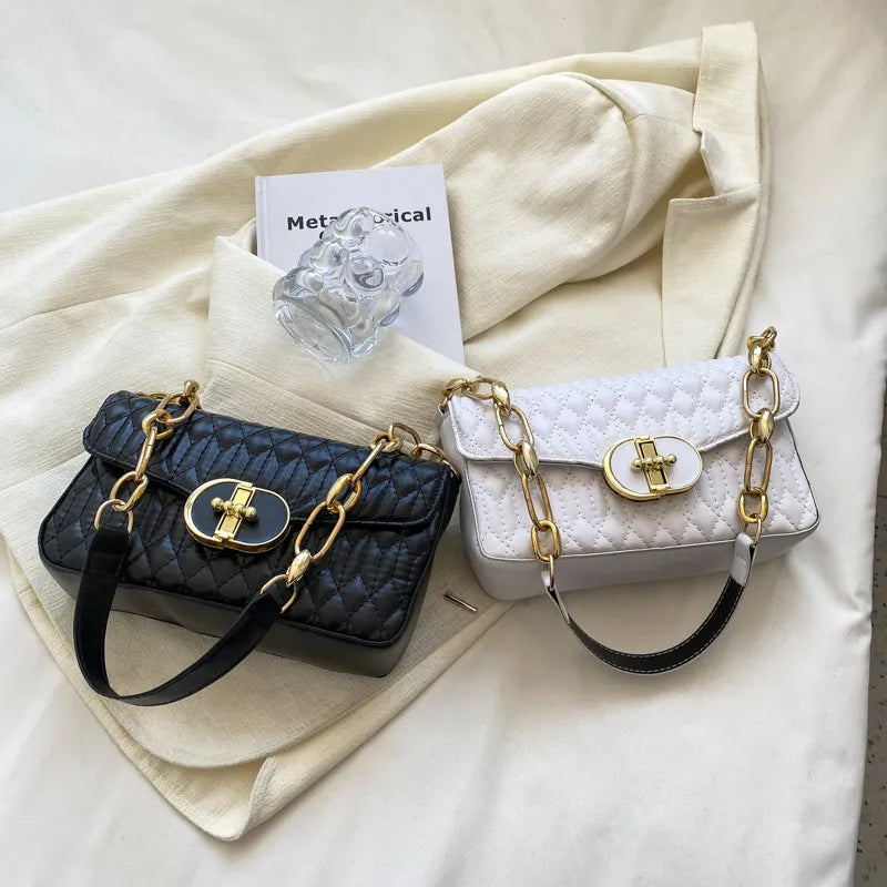 Rhomboid Flap Lock Square Shoulder Bag