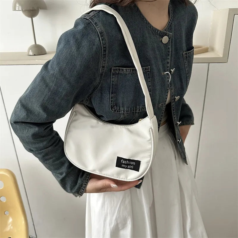 Women Fashion Solid Color Zipper Canvas Shoulder Bag