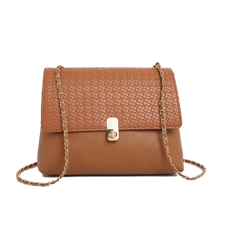 Women Fashion Solid Color Splicing Chain Shoulder Bag