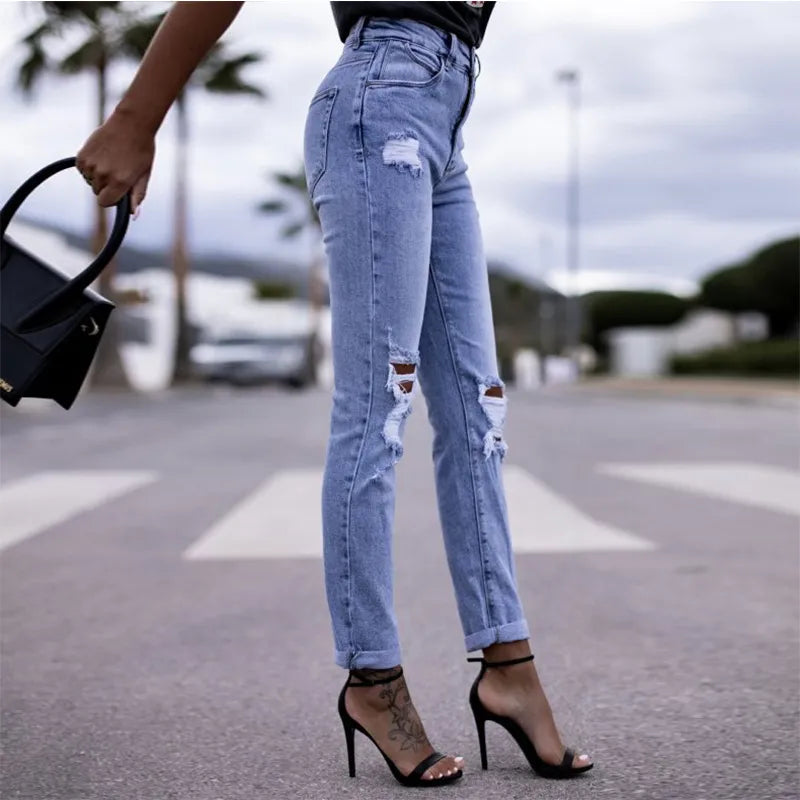 Simple Stretch Ripped Skinny Jeans