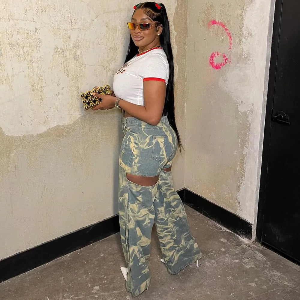 Street Fashion Printed Detachable Jeans