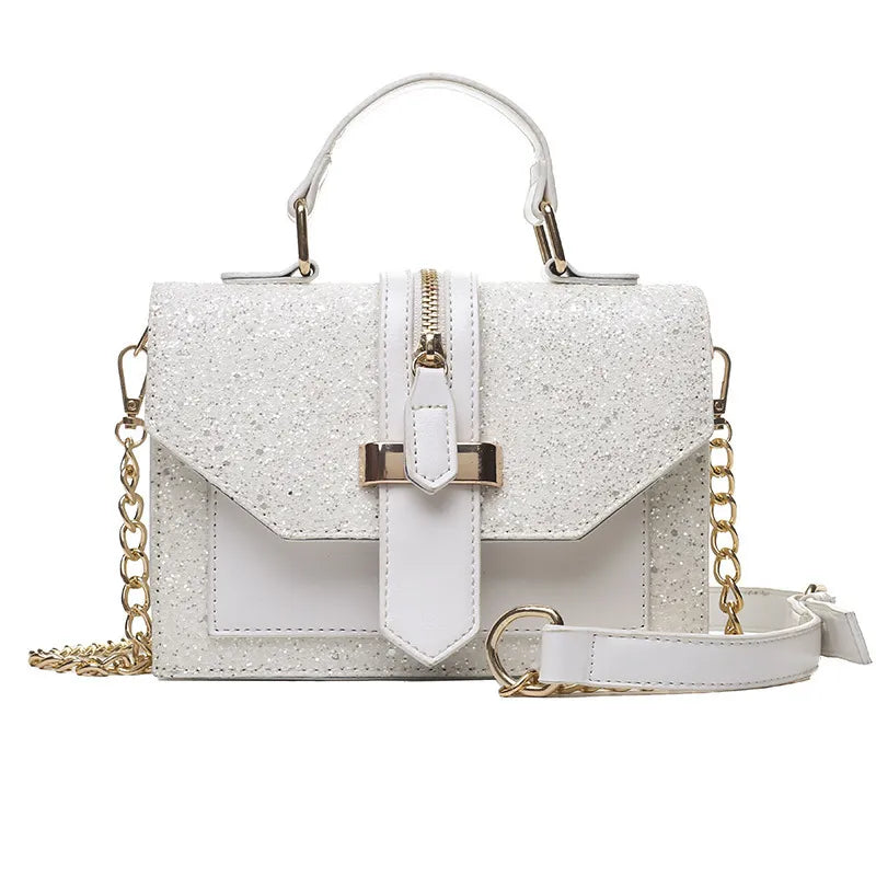 Women Chic Sequin Design Crossbody Handle Square Bag