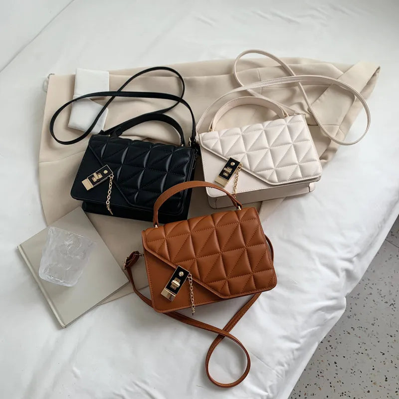Retro Solid Color Plaid Simple Shoulder Bag
