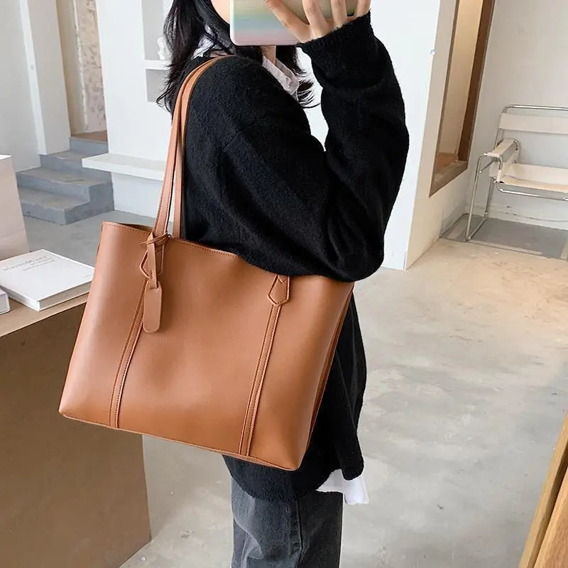 Women Casual Design Solid Color Large Capacity Shoulder Tote Bag
