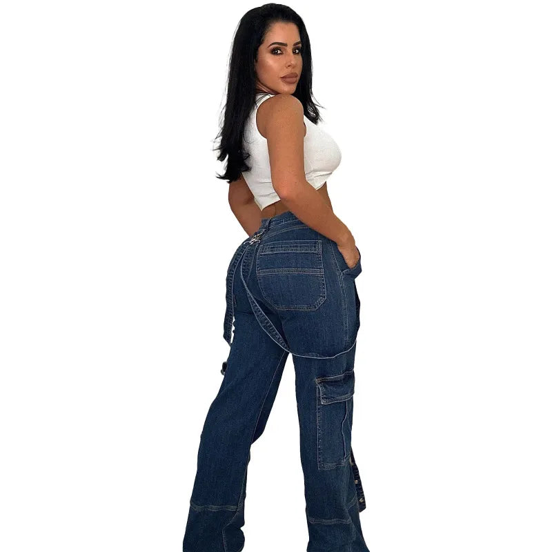 Women Fashion Loose Casual Multi-Pocket Denim Cargo Pants