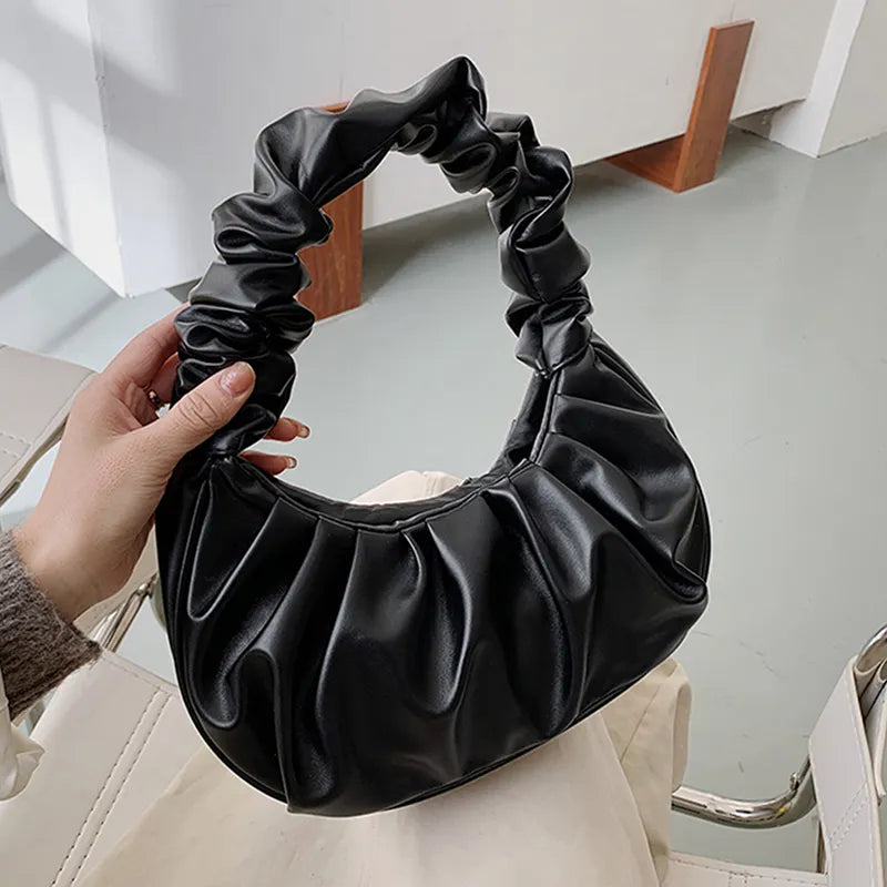 Women Casual Creative Crease Design Solid Color Pu Handle Bag