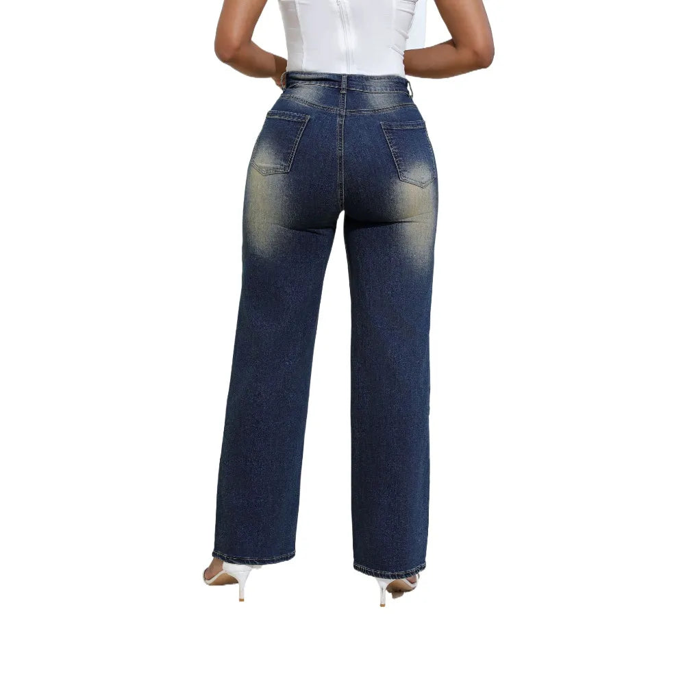 Simple High Waist Ripped Jeans