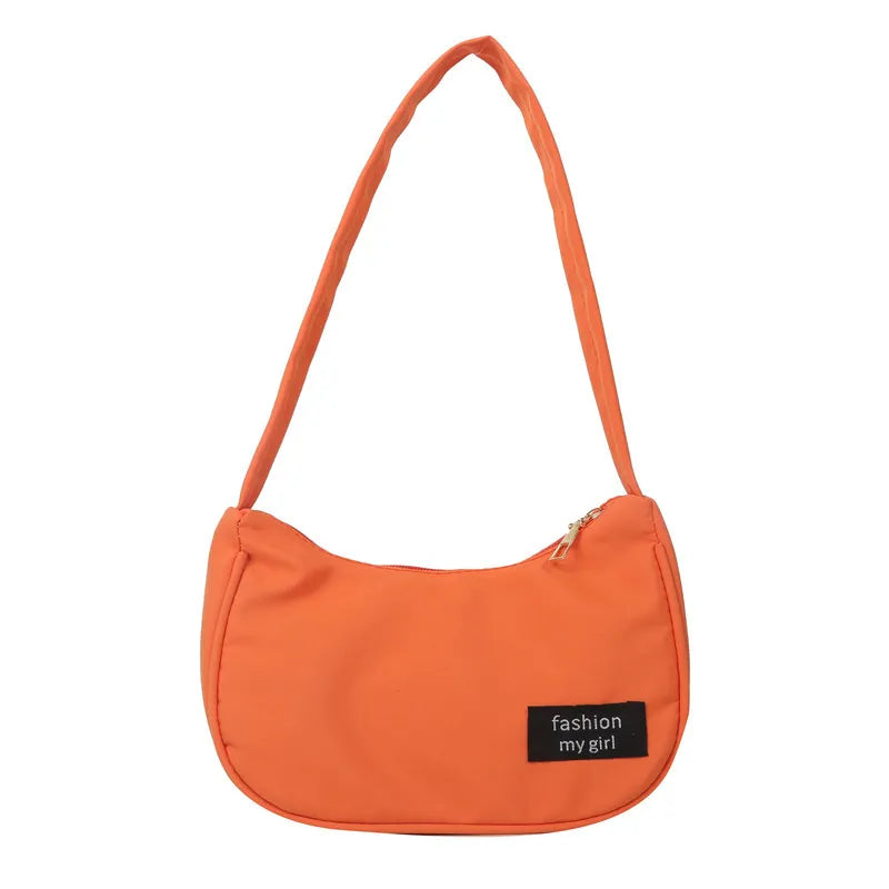 Women Fashion Solid Color Zipper Canvas Shoulder Bag