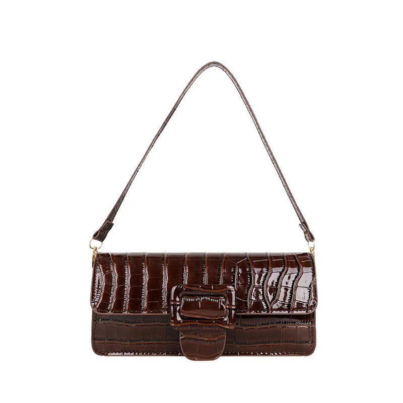 Crocodile Pattern Solid Color Shoulder Handle Bag