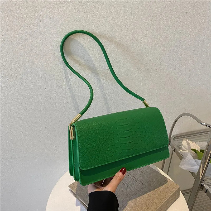 Women'S Fashion Solid Color Crocodile Shoulder Underarm Bag