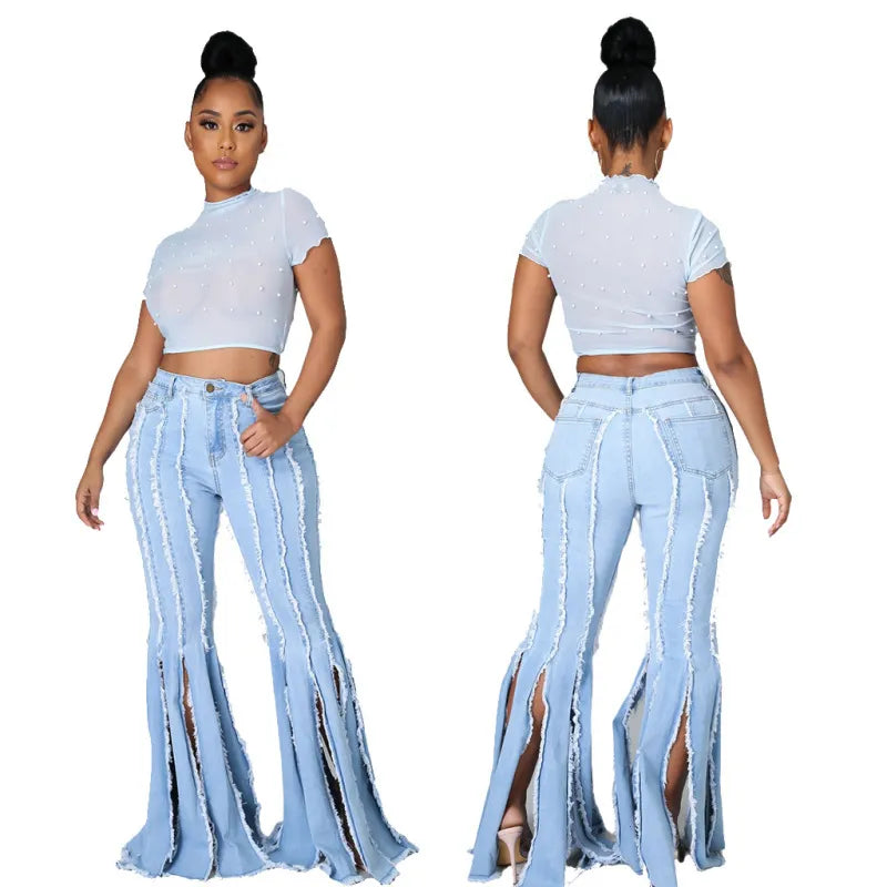 Sexy Fashion Tassel Flared Jeans