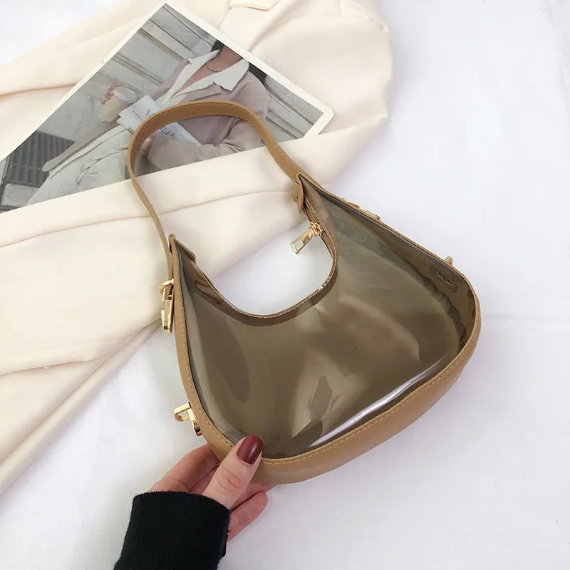 Women Fashion Popular Retro Transparent Clear Jelly Shoulder Bag