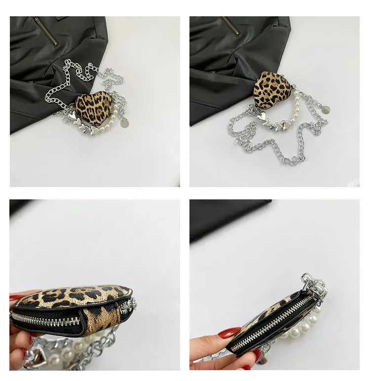 Wholesale Women Fashion Leopard Heart-Shaped Mini Chain Crossbody Bag
