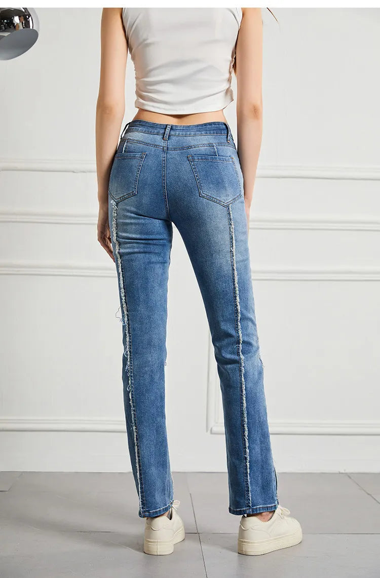 High Waist Stretch Stitching Jeans