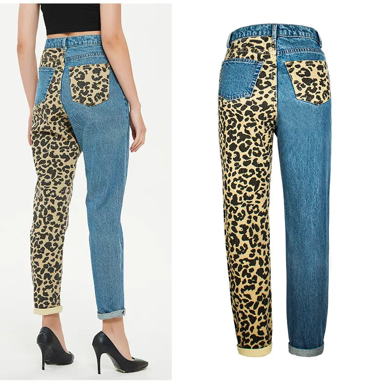 Loose Leopard Colorblock Jeans