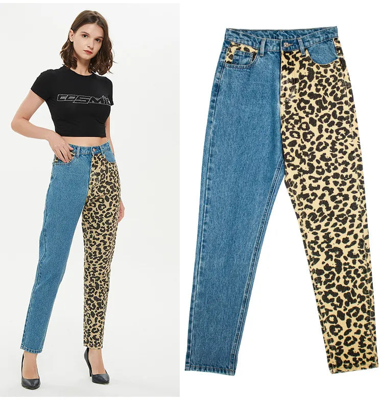 Loose Leopard Colorblock Jeans