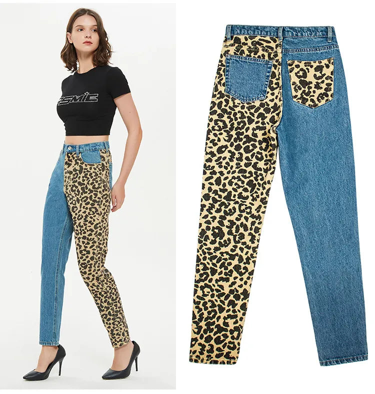 Loose Leopard Colorblock Jeans