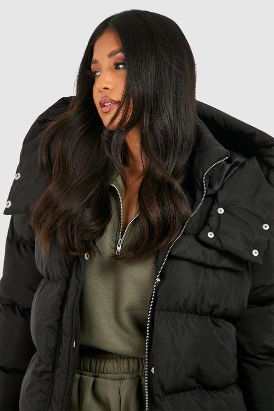 Petite Oversized Pocket Detail Puffer Jacket