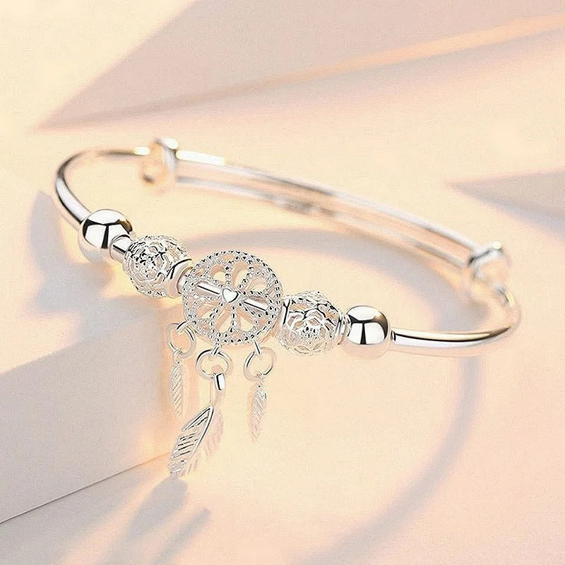 925 Sterling Silver Dreamcatcher Feather Bracelet