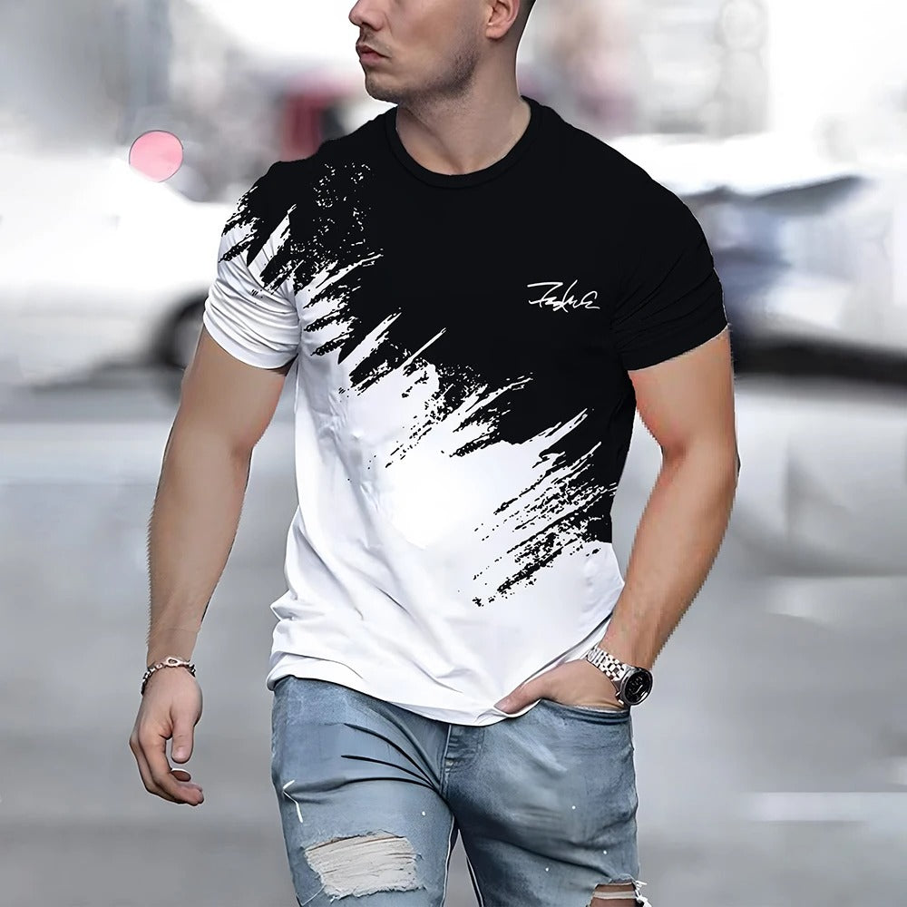 Men’s Color Contrast 3D Print T-Shirt
