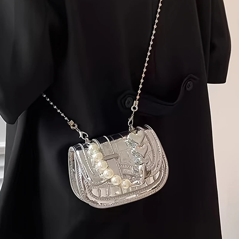 Texture Crossbody Bag Versatile Silvery Mini Bag