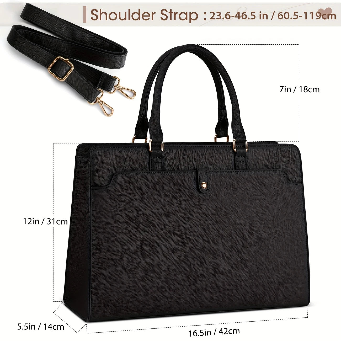women Business Office Computer Bag Large Capacity Handbag Shoulder Bag Black