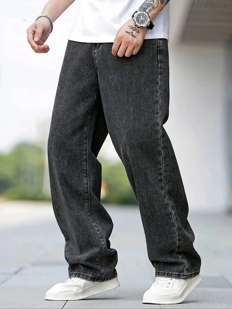 Men'S Loose Black Denim Pants