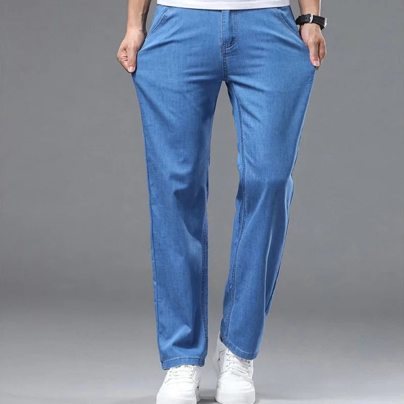 Men’s Ice Silk Light Blue Slim Straight Jeans