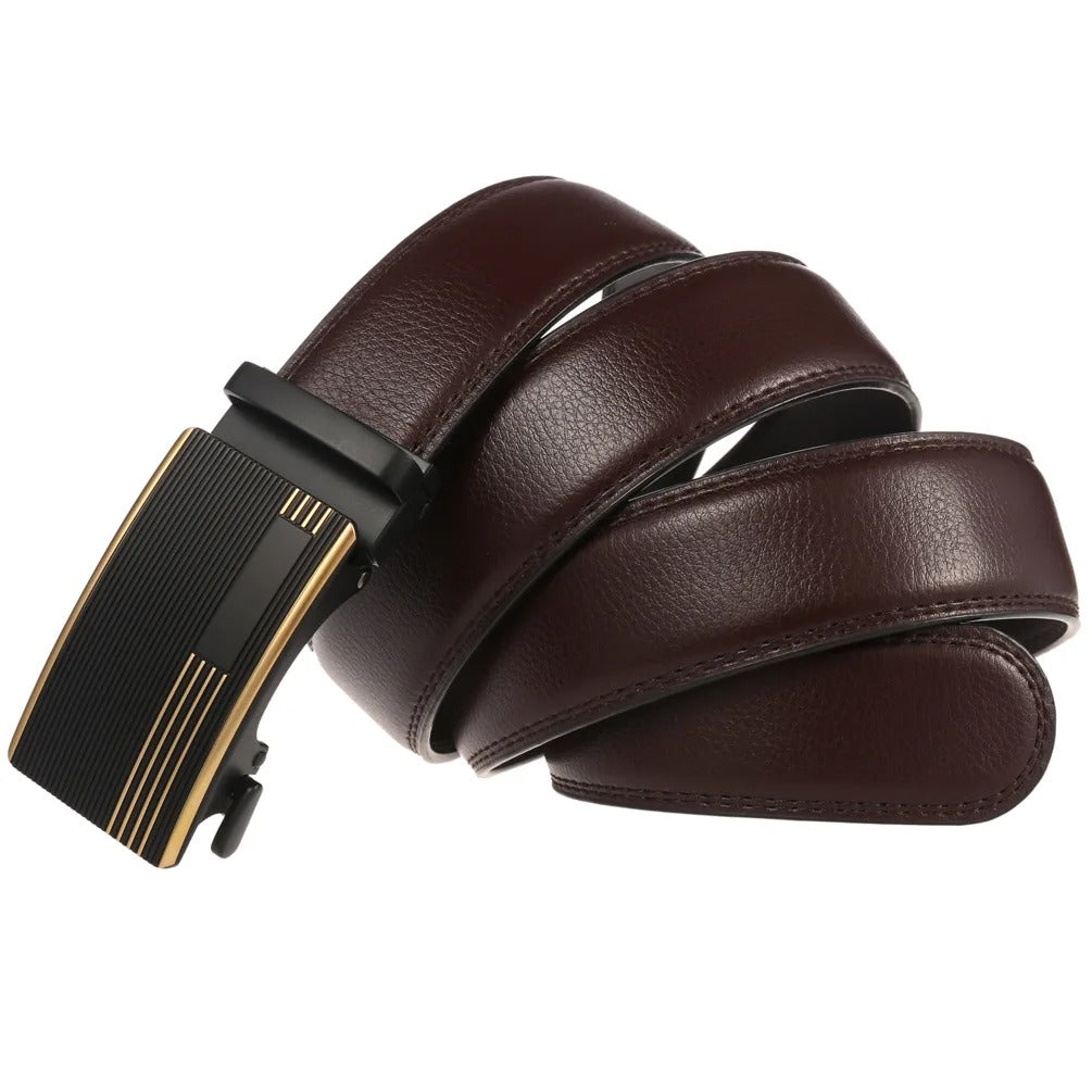 Men's Leather Belt with Metal Automatic Buckle – 130cm