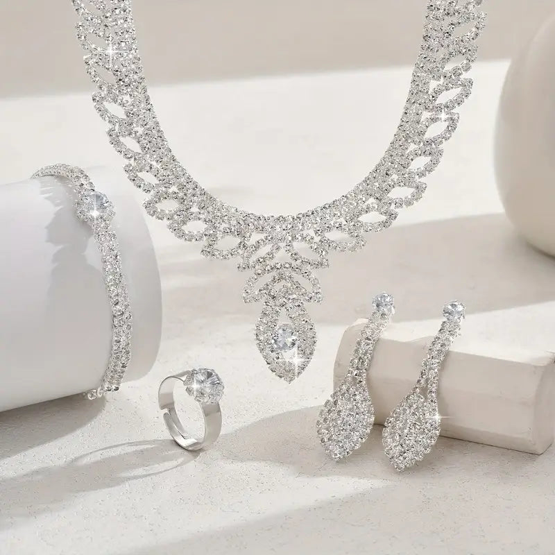 Elegant Silver Plated Cubic Zirconia Bridal Jewelry Set