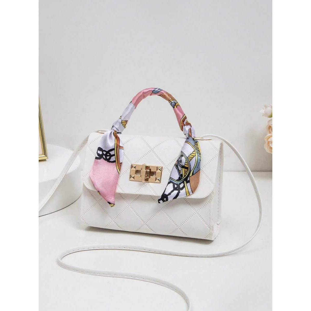 Women's Geometric Print Scarf-Integrated Mini Crossbody Bag
